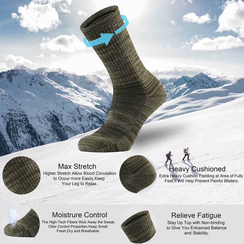 Ortis Men's Merino Wool Cushion Crew Socks with Moisture Wicking Control Light Weight Breathable for Outdoor Hiking Cycling(Green L) - Image 2